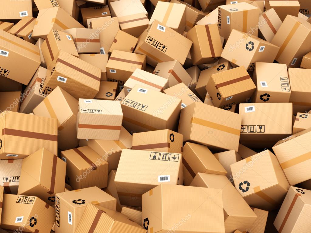 Stack of cardboard delivery boxes or parcels. Warehouse concept